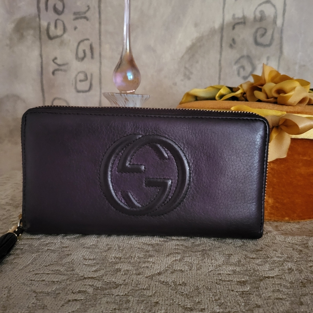 ❤SOLD❤Auth GUCCI Interlocking Tassel Leather Fringe Zip Around Long Wallet